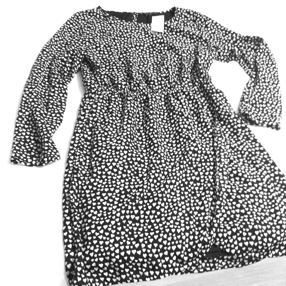 J. CREW Printed Tulip Hem Dress Black Ivory XOXO